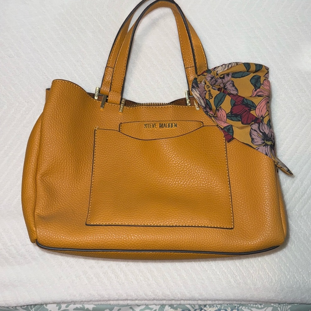 Steve Madden Mustard Tote Bag Purse with scarf